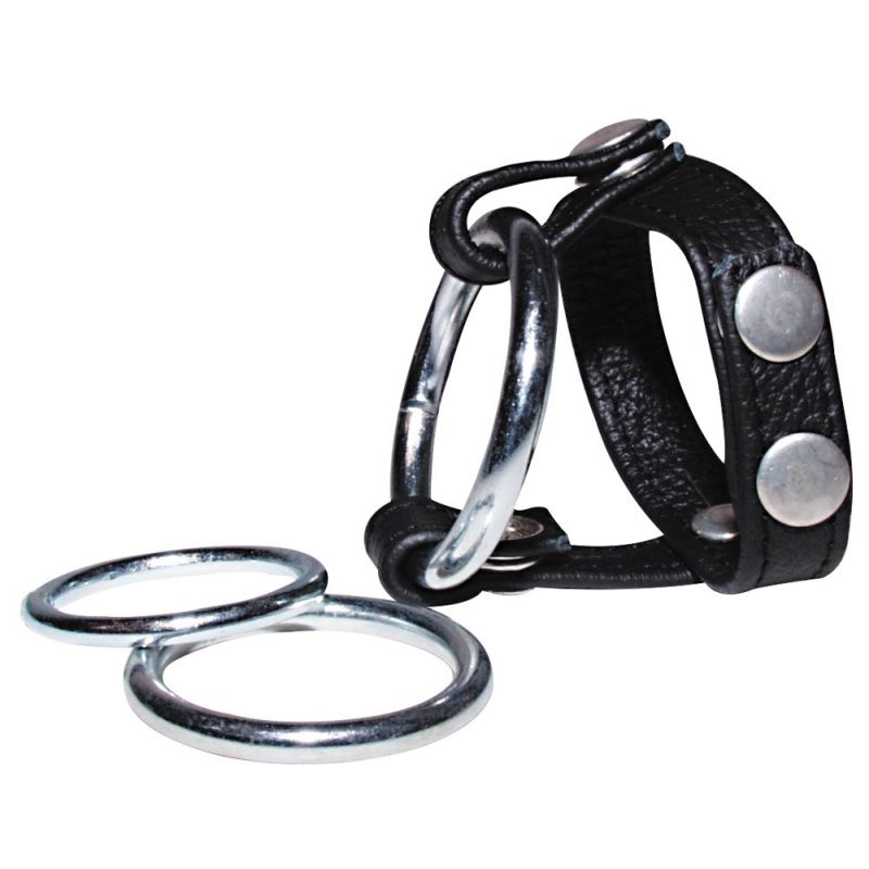 3-teiliges Penisringset mit Lederriemen 3-teiliges Penisringset mit Lederriemen